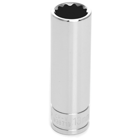 PERFORMANCE TOOL Chrome Socket, 3/8" Drive, 13mm, 12 Point, Deep W38713